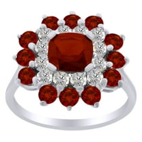 AFFY 3.30 Ct Cushion & Round White Natural Diamond Engagement Ring in 14k White Gold Over Sterling Silver Ring Size - 10