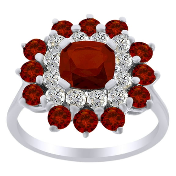 AFFY 3.30 Ct Cushion & Round White Natural Diamond Engagement Ring in 14k White Gold Over Sterling Silver Ring Size - 10