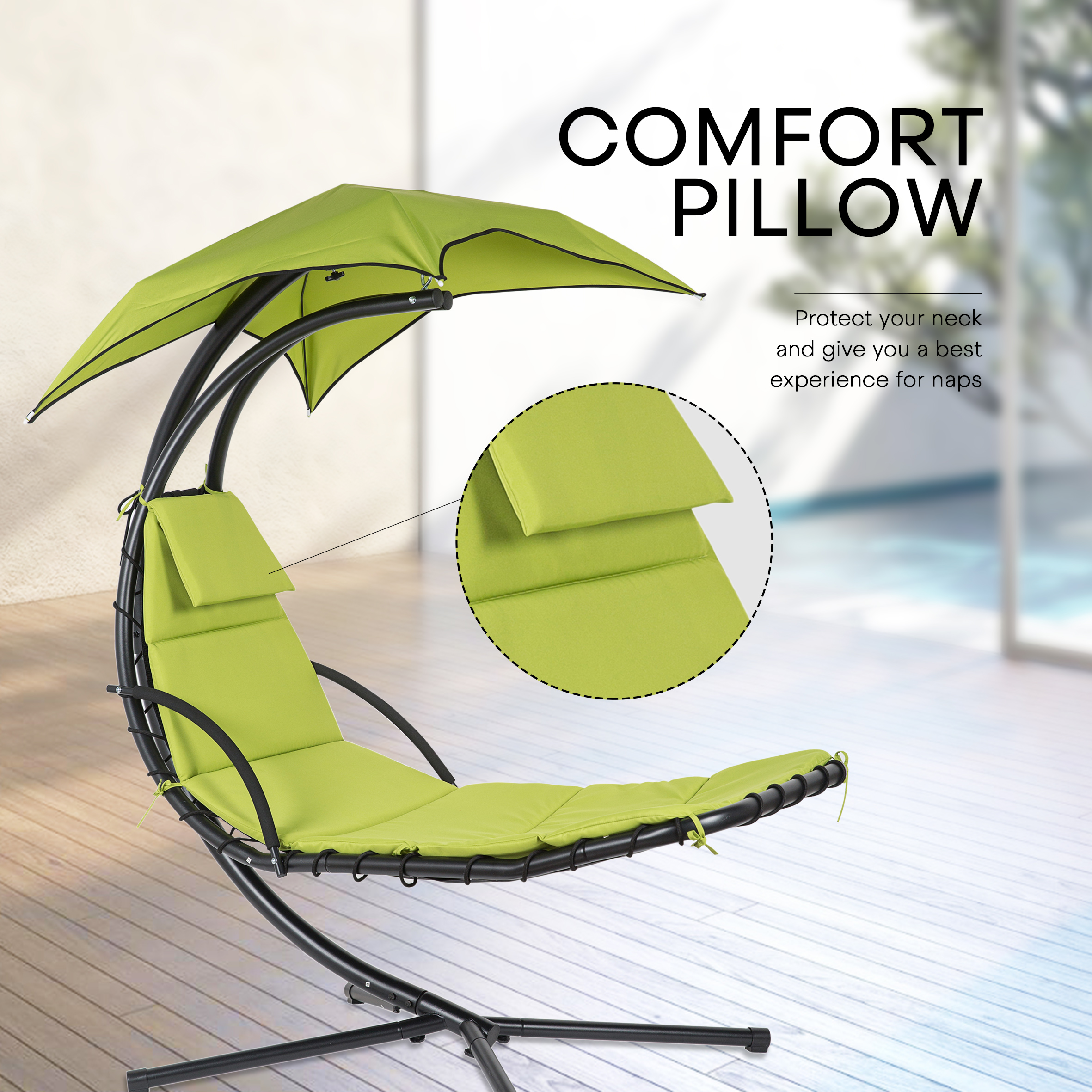 Finefind Hanging Chaise Lounge Chair Floating Swing Hammock Chair Steel Patio, Green - image 2 of 7
