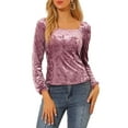 thumbnail image 5 of INSPIRE CHIC Women's Velvet Square Neck Long Sleeve Blouses XL Dusty Pink, 5 of 7