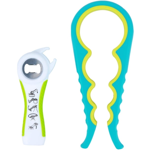 Abrelatas manual, abridor de tarros multifuncional 5 en 1, abridor de botellas, herramienta de cocina múltiple, abridor de tarros fácil adecuado para manos bajas, artritis, ancianos, mujeres (verde) Rojo Verde