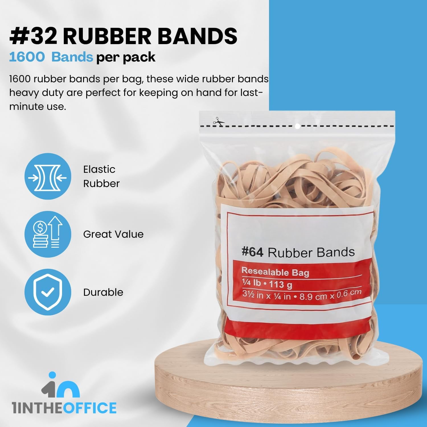 1InTheOffice Rubber Bands Size 32, 32 Rubber Bands , Beige, #32, 1800/Pack