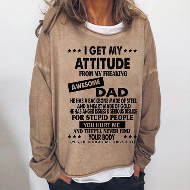 Puntoco mujeres de gran tamaño texto divertido letra impresa cuello redondo manga larga suelta solo sudadera tops pulóver blusa Puntoco Puntoco-1201