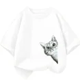 thumbnail image 4 of Bonita camiseta de algodón con dibujo de gato para niños y niñas, cuello redondo, manga corta, informal, estética, a la moda, para bebés, 4 of 5