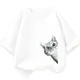 thumbnail image 4 of Bonita camiseta de algodón con dibujo de gato para niños y niñas, cuello redondo, manga corta, informal, estética, a la moda, para bebés, 4 of 5