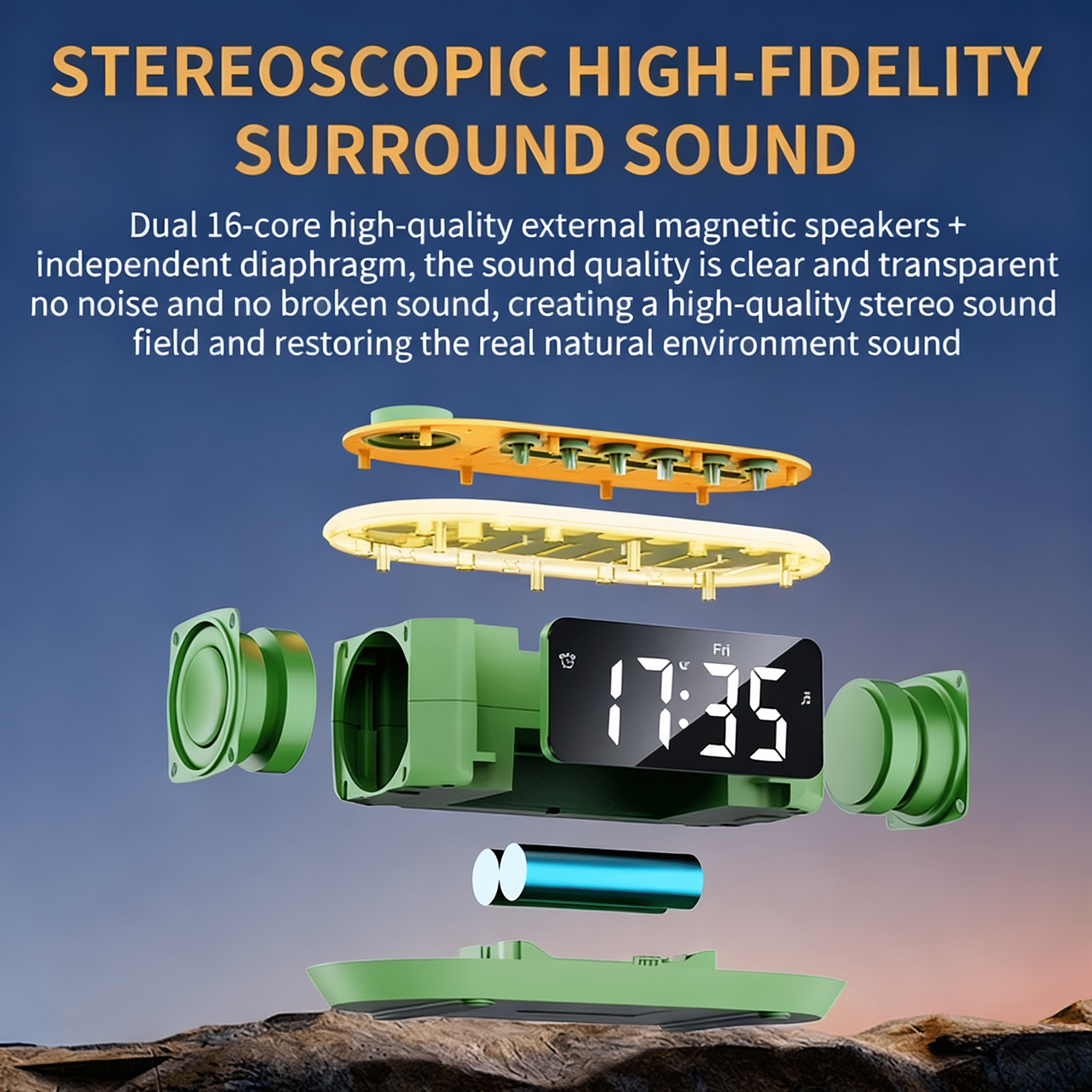 T13 White Noise Machine Bluetooth Speaker, Digital Alarm Clock Sleep Timer with LED Display RGB Night Light, Soothing Natural Sleeping Sound Machine for Baby, Kids, Adults, Bedrooms (Green)