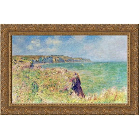Edge of the Cliff at Pourville 24x18 Gold Ornate Wood Framed Canvas Art by Monet, Claude