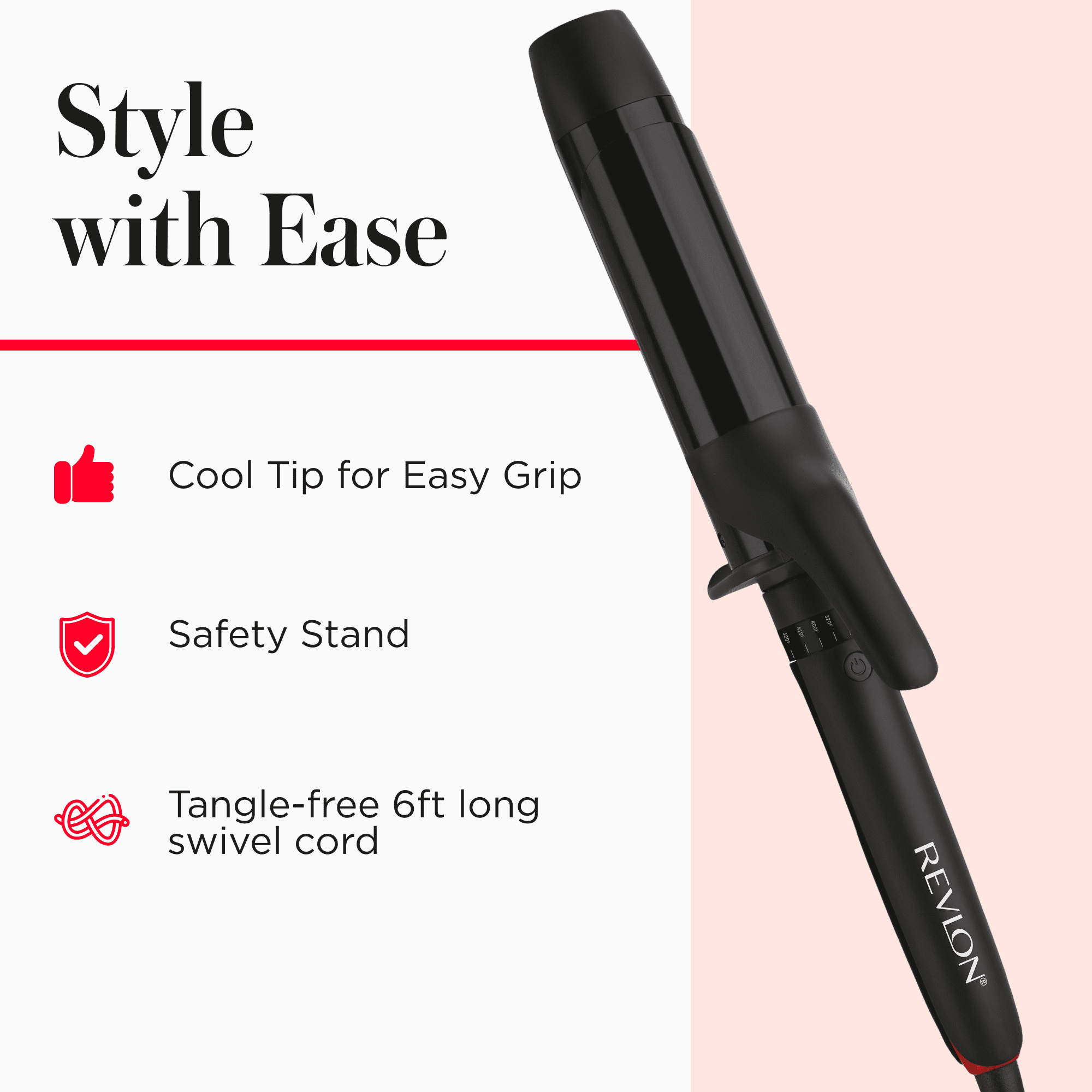 (3 pack) Revlon Smoothstay 1-1/2" Coconut Oil-Infused Curling Iron, Black