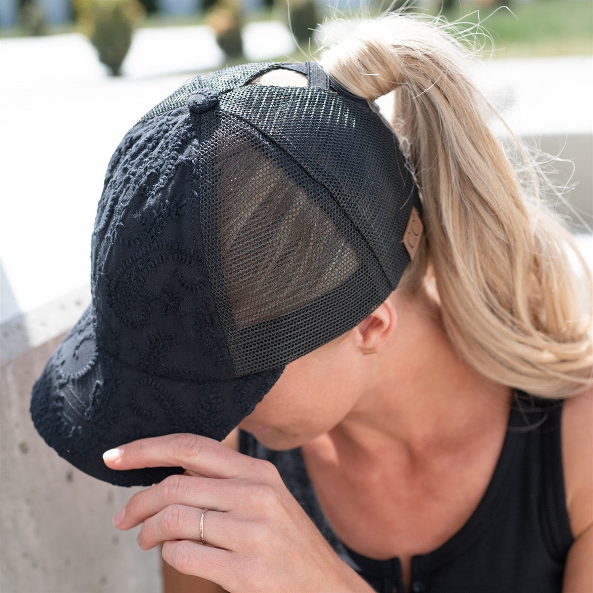 CC Paisley Criss-Cross Elastic Back Women's Ponytail Dad Cap Hat