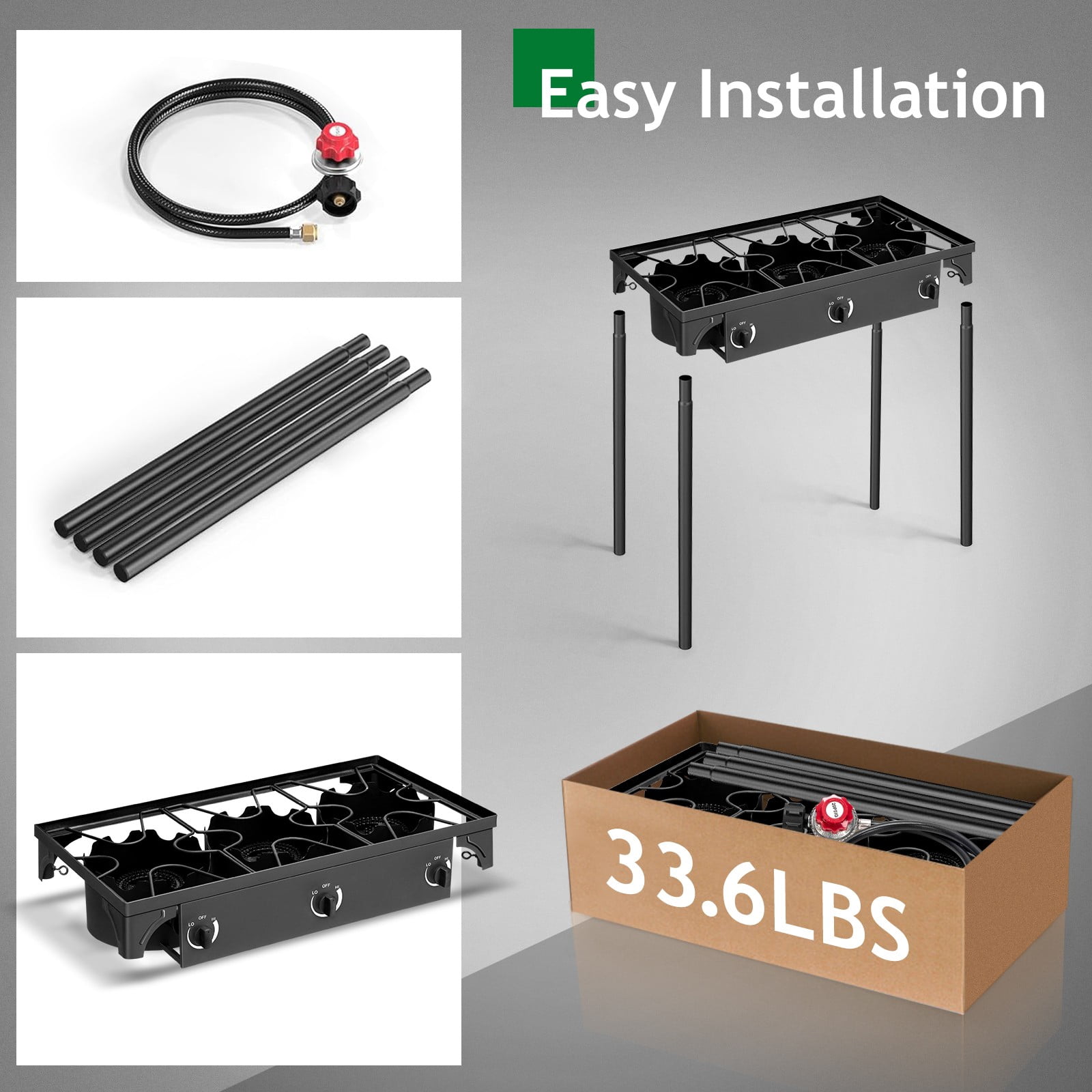 ZYPPP Portable Propane 225,000-BTU 3 Burner Gas Camping Picnic Stove BBQ Grill