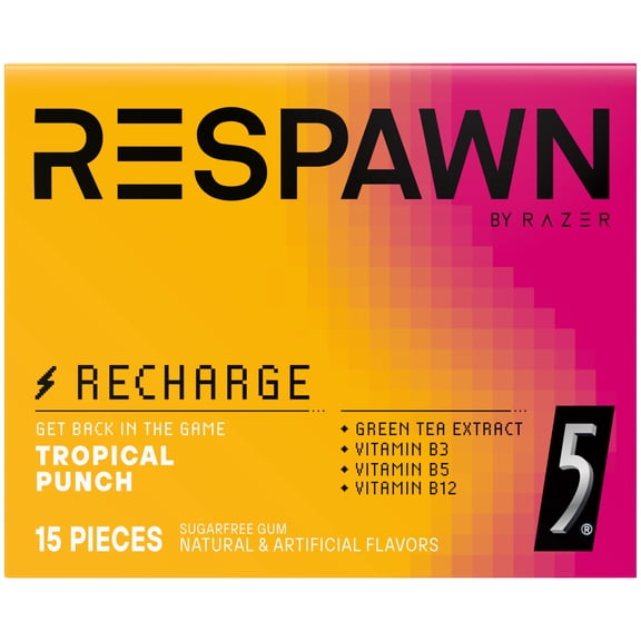 Respawn by 5 GUM Tropical Punch Sugar Free Chewing Gum - 15 Sticks