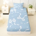 thumbnail image 3 of Manfei White Bow Light Blue Love Heart Twin Sheet Sets for Boys Girls, Cute Ribbon Bedding, 3pcs, 3 of 5