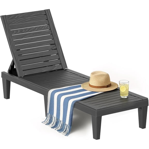 Resin Chaise Lounge Chair with 5 - Position Backrest - UV & Fade Resistant, Waterproof - Black