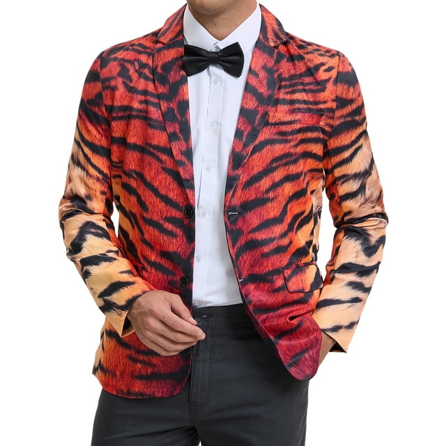 Lars Amadeus Blazer Imprimé Léopard pour Hommes, Veste de Sport Légère à Col Cranté, Rouge Marron