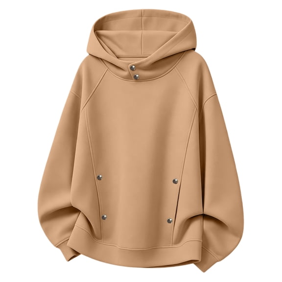 Men's Pullover Hoodie Sweatshirt Heavyweight Snap Button Neck Detail Long Sleeve Athletic Casual Solid Fleece Streetwear Tops Outwear for Fall Winter