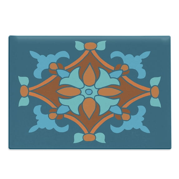 Vintage Blue Cutting Board, Traditional Moroccon Style Folkloric Motif with Tulip, Decorative Tempered Glass Cutting and Serving Board, Large Size, Burnt Orange Petrol Blue, by Ambesonne