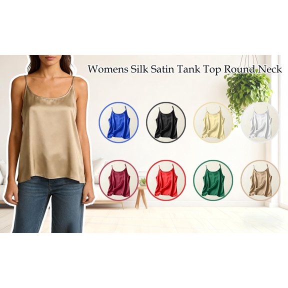 cocolona Womens Silk Satin Camisole Summer Casual Sleeveless Solid Color Lightweight Tank Tops