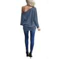 thumbnail image 4 of LACOZY Women Off The Shoulder Tops Batwing Sleeve Blouses Oversized Tunic Pullover Sweatshirts Medium Blue, 4 of 5