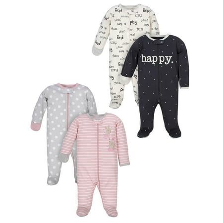 

Wonder Nation Baby Girl Zip-up Sleep N Play Footed Pajamas 4-Pack