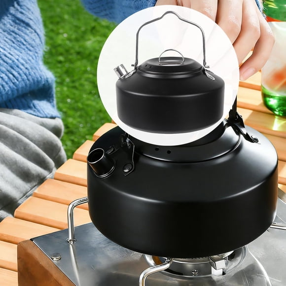 Tetera portátil para acampar al libre con asa, 1 l, de calentamiento rápido, para té y café, ideal para senderismo, viajes, picnics, pesca