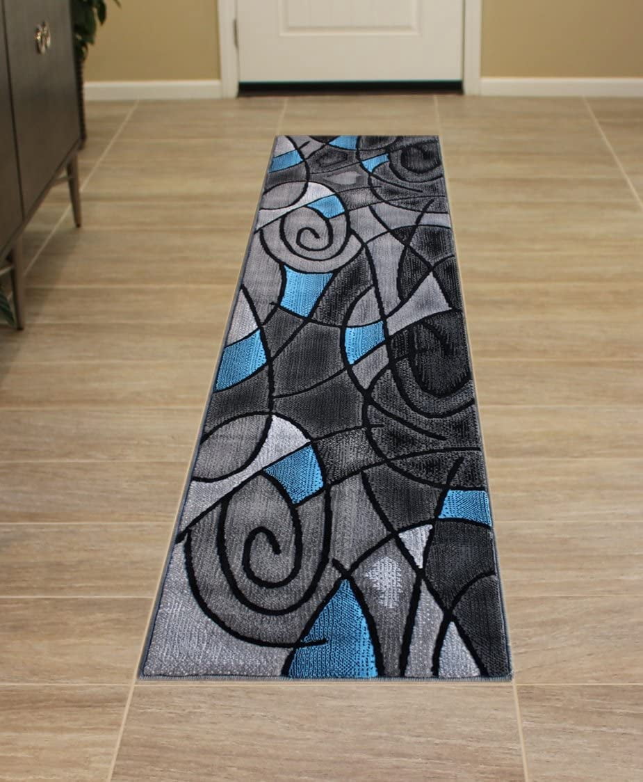YHSF Modern Contemporary Area Rug for Living Room, Bedroom, and Office – Elegant Thick Carpet for Dining Room, Kitchen, & Hallways – Washable - Home Decor - Water Repellent - Blue (2x7 Feet)