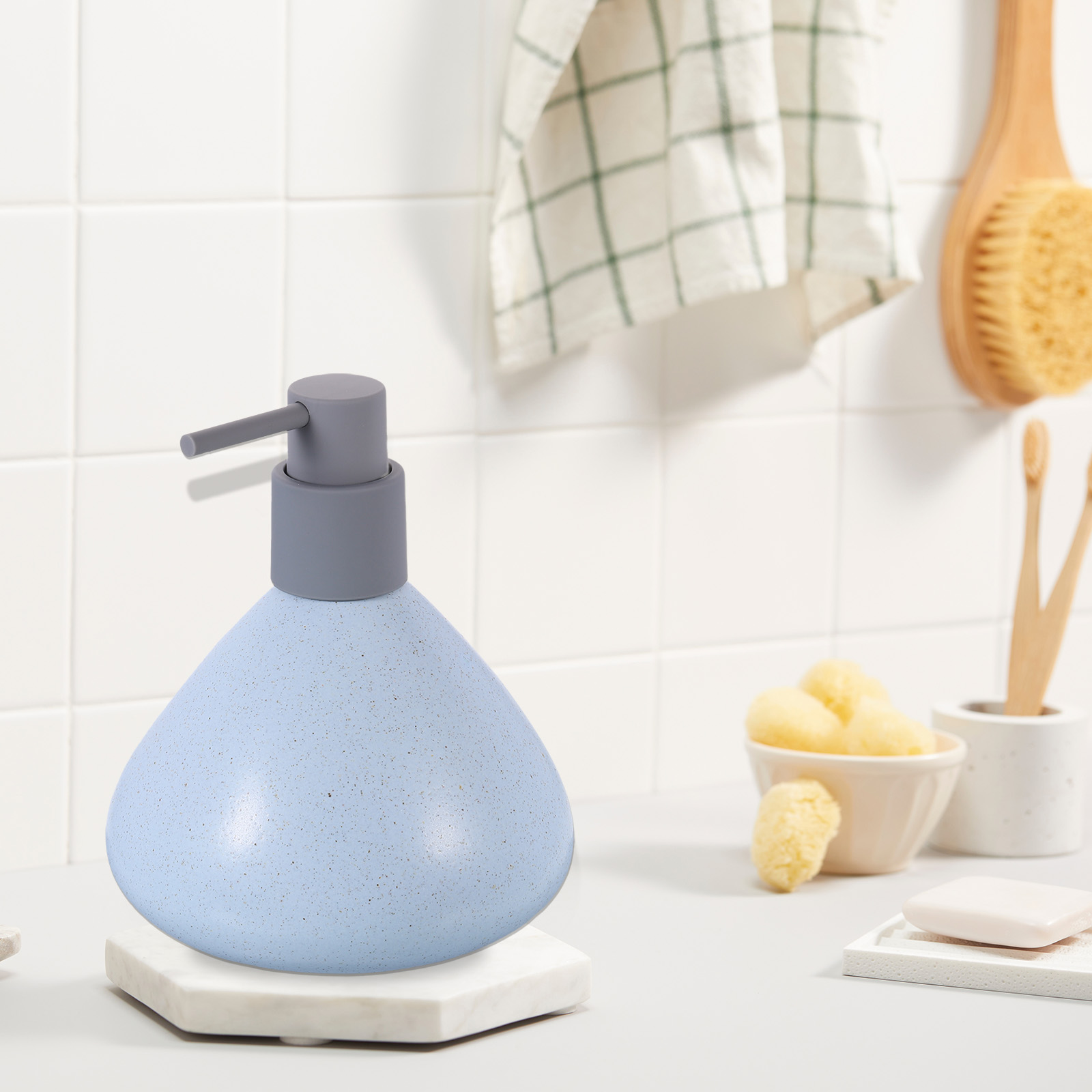 Unique Bargains Foaming Soap Dispenser Ceramic Pump for Bathroom Blue 450ml 15oz