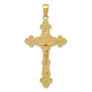 14K Yellow Gold Charm Pendant 45 mm 23 Polished Textured Inri Crucifix Fleur De Lis