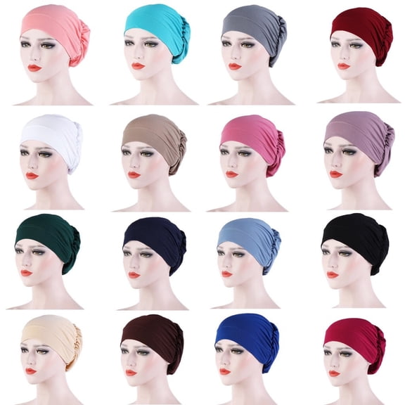 Yoyauz Women Turban Pre-Tied Bonnet Braid Turban African Head Wrap for Women Small Solid Color Soft Knotted Night Sleep Beanie Bonnet Chemo Hat Cover