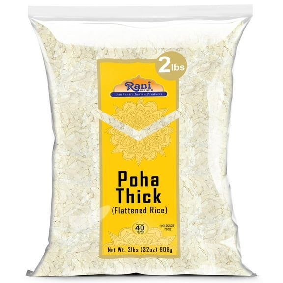 Rani Poha (Powa) Thick Medium-Cut (Flattened Rice) 32oz (2lbs) 908g ~ All Natural, Salt-Free | Vegan | Kosher | No Colors | Gluten Friendly | Indian Origin