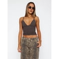 thumbnail image 6 of Women'S Deep V-Neck Ruched Crop Tank Top Slim Fit Spaghetti Straps Crop Top Coffee Brown M, 6 of 8