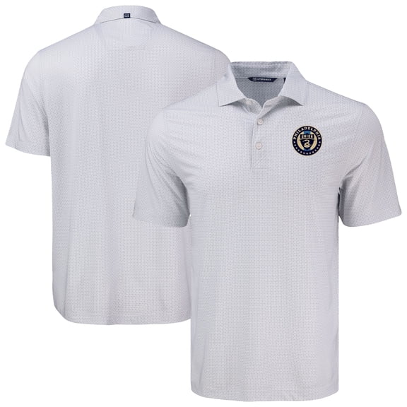 Men's-Cutter & Buck  Gray Philadelphia Union Pike Eco Diamond Dot Print Recycled Polo