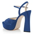 thumbnail image 5 of FSJ Women Bling Rhinestones Ankle Buckle Strap Sandals Chunky Platform Heels Pumps Square Open Toe Wedding Dress Shoes Size 8 Blue, 5 of 5