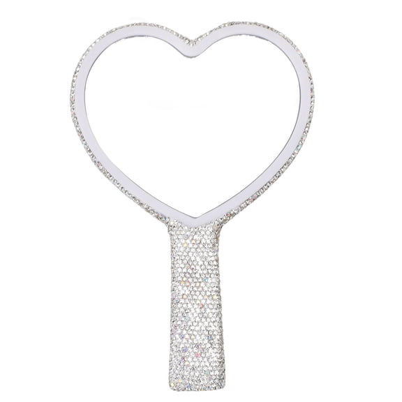 LAZIOEGR Portable White Heart‑Shaped Handheld Mirror with Rhinestones – High‑Definition, Travel‑Ready, Ideal Gift for Makeup Lovers