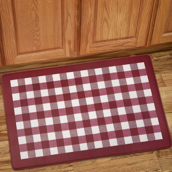 Buffalo Check Printed Anti-Fatigue Kitchen Floor Rug Mat 18" x 30" Burgundy