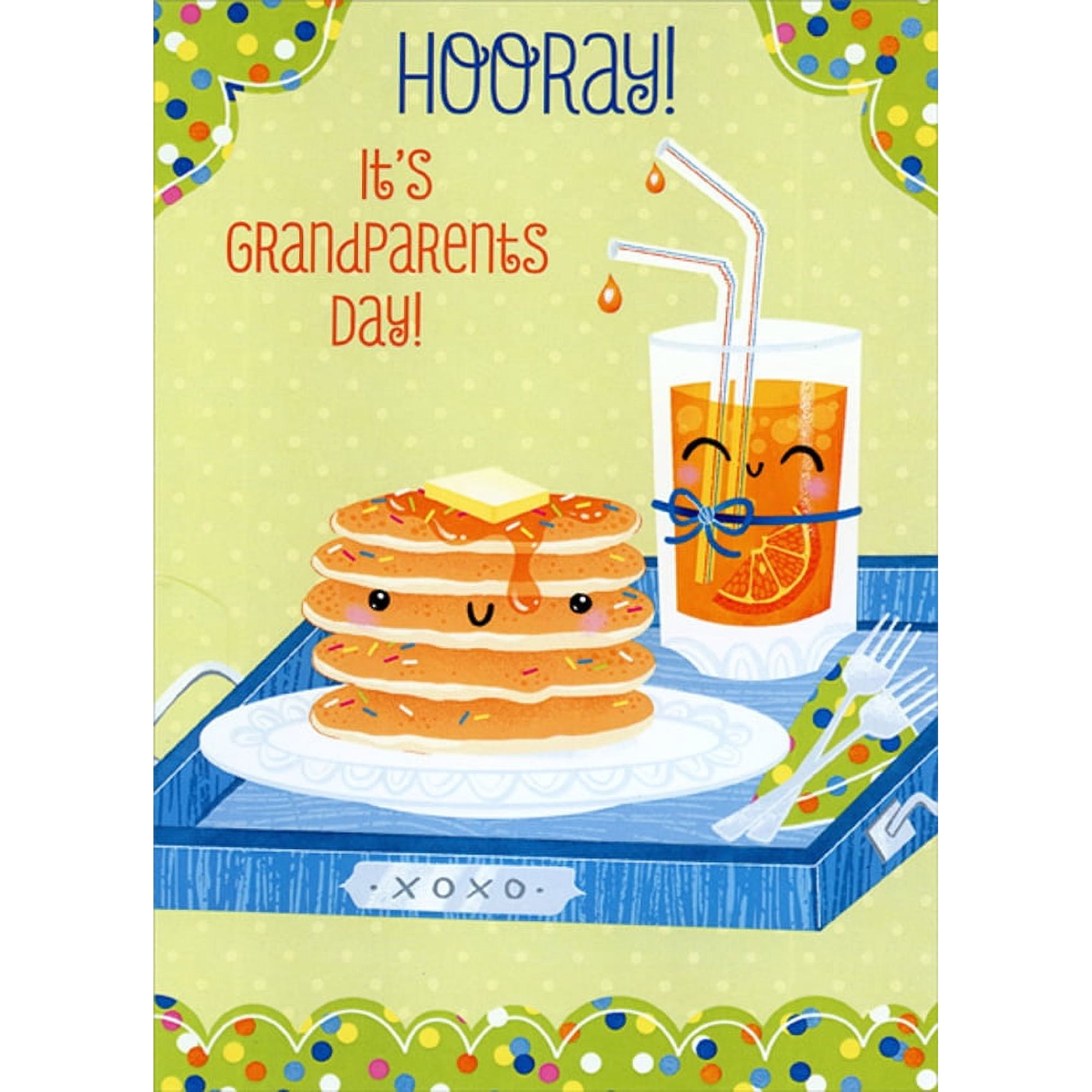 Designer Greetings Pancakes and Juice on Blue Tray Juvenile Grandparent's Day Card