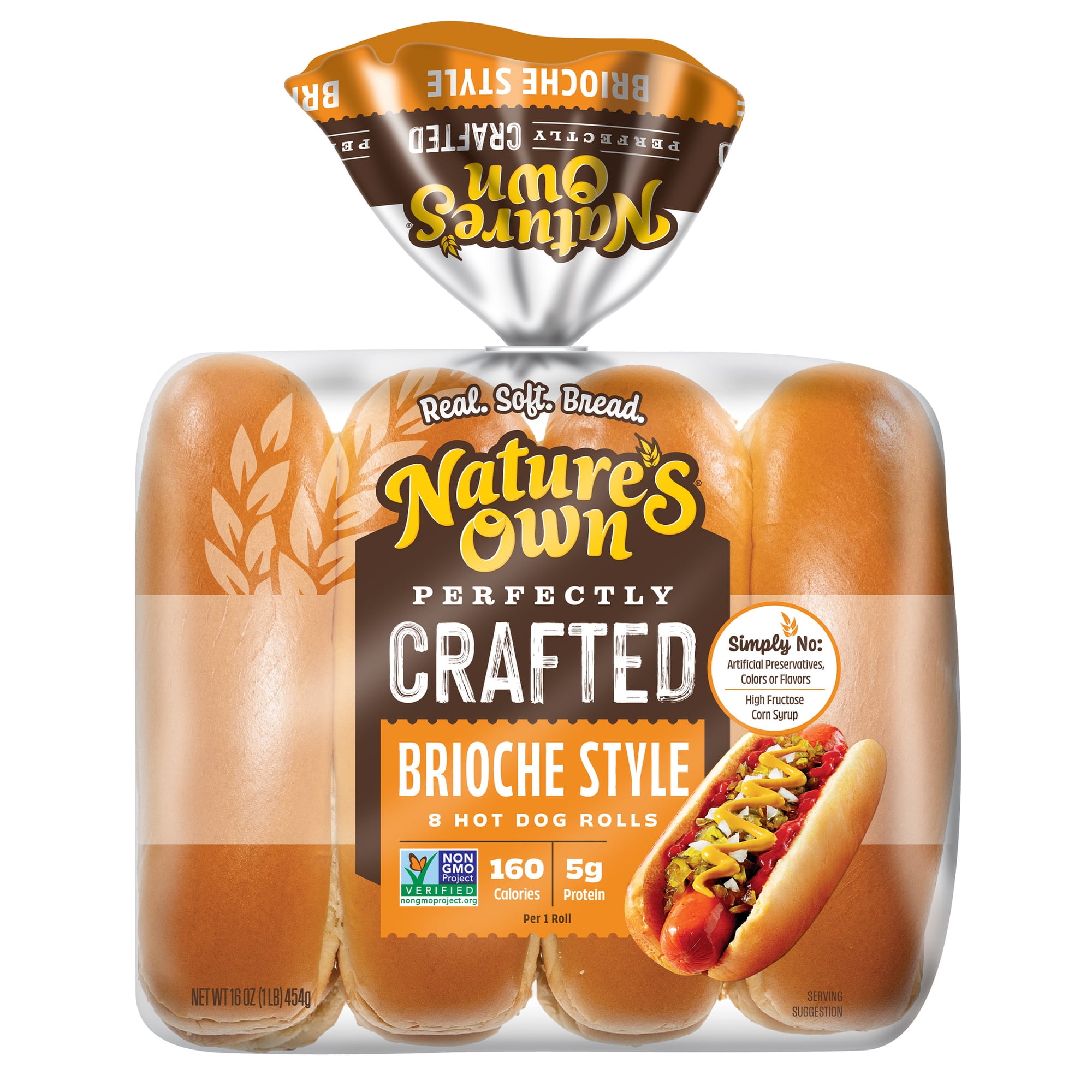 Nature's Own Perfectly Crafted Brioche Style Hot Dog Rolls, Non-GMO Hot Dog Buns, 8 Count