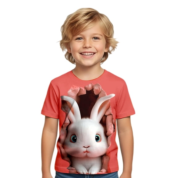 WOYY Boys Easter Short Sleeve T-Shirt Bunny Print Crew Neck T Shirt Cute Tee, Sizes 1-13