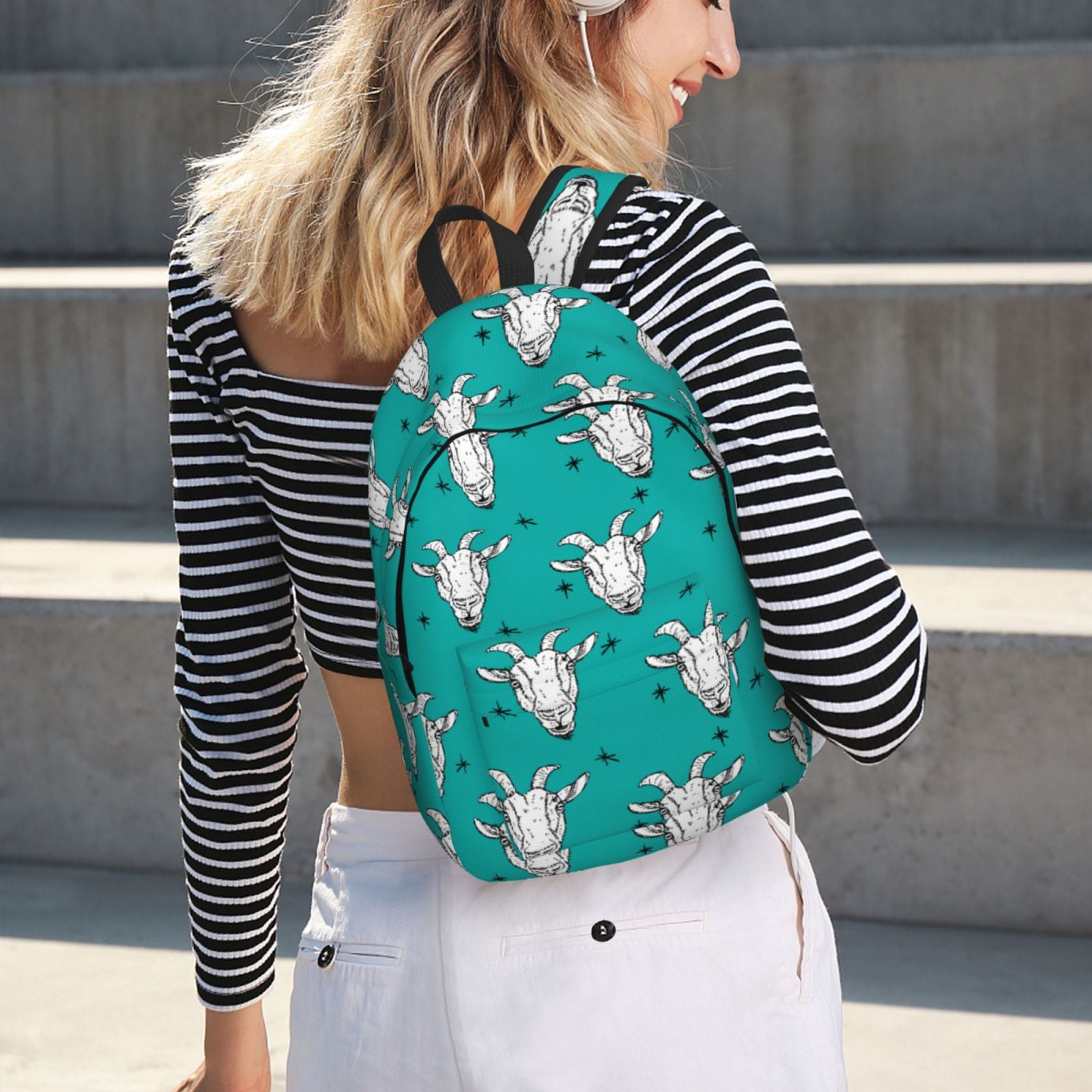 Travel Laptop Backpack - Modern Cartoon Goat Head White Lightweight Canvas Backpack, Wear Resistant Computer Backpack Bag Fit {sizeName} Laptop for Men Women with Adjustable Padded Shoulder Straps