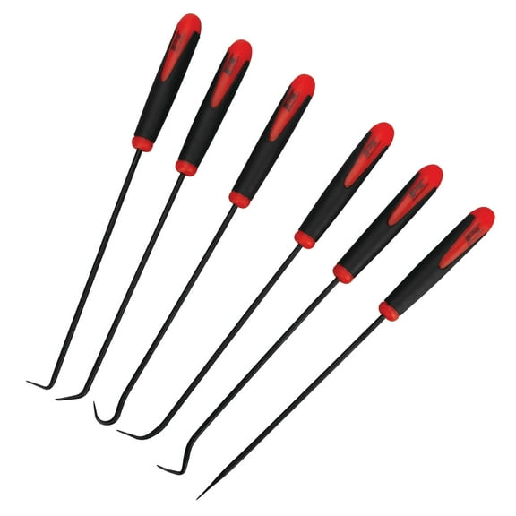 Performance Tool W942 Multi-Shaped and Angled Hook and Pick Tool Set for Garages and Workshops, Black, 6 pieces