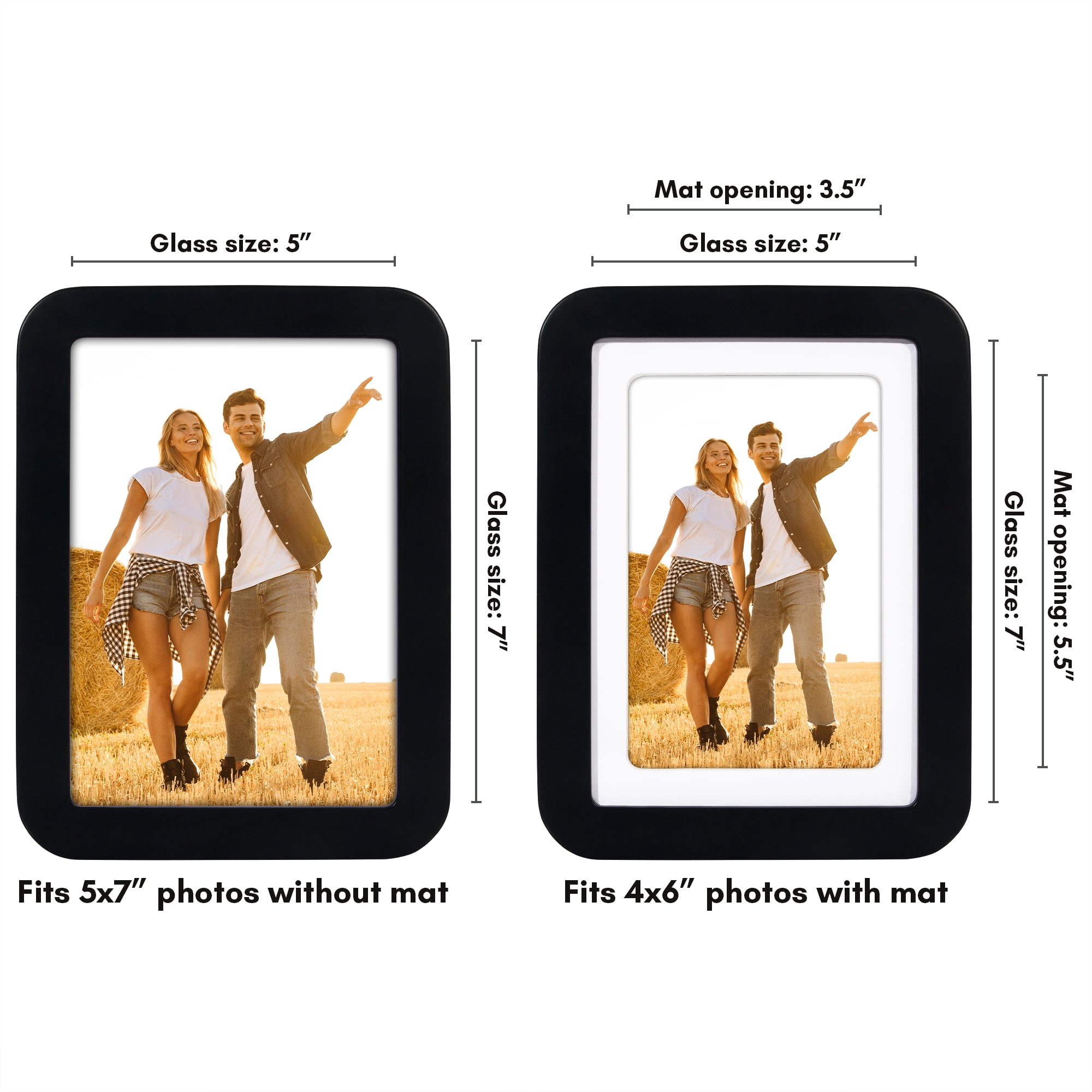 Americanflat 5x7 Picture Frame with Shatter-Resistant Glass with 4x6 Mat Round Corner Molding Mod - Black