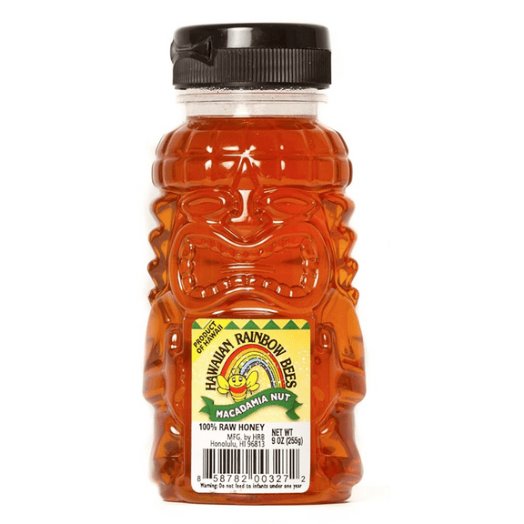 Rainbow Bees Macadamia Honey- Pure Raw Hawaiian Honey in Tiki Bottle