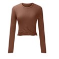 thumbnail image 4 of gakvbuo Sweaters For Women Fall Fashion 2022 Pullover Sweatshirts Womens Fashion Solid Color Long Sleeves Blouse Round Neck Casual Slim Fit Kink Tops, 4 of 8