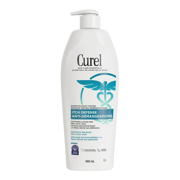 Curel® Itch Defense® Lotion sans parfum pour peau, sèche et irritée Anti-démangeaisons Thérapie céramidique évoluée, 480mL 480 ml