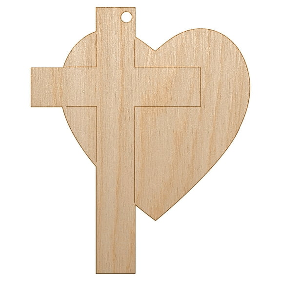 Cross and Heart Love Christian Wood Holiday Christmas Tree Ornament Unfinished DIY Pre-Drilled Craft