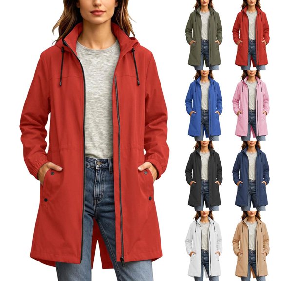 Bxsruta Womens Rain Jacket Waterproof Hooded Windbreaker Long Outdoor Activewear Raincoat