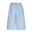 thumbnail image 2 of Yourumao Womens Linen Shorts Striped Elastic Waist Bermuda Shorts Breathable Comfy Wide Leg Pants for Beach Leisurewear with Pocket, 2 of 9