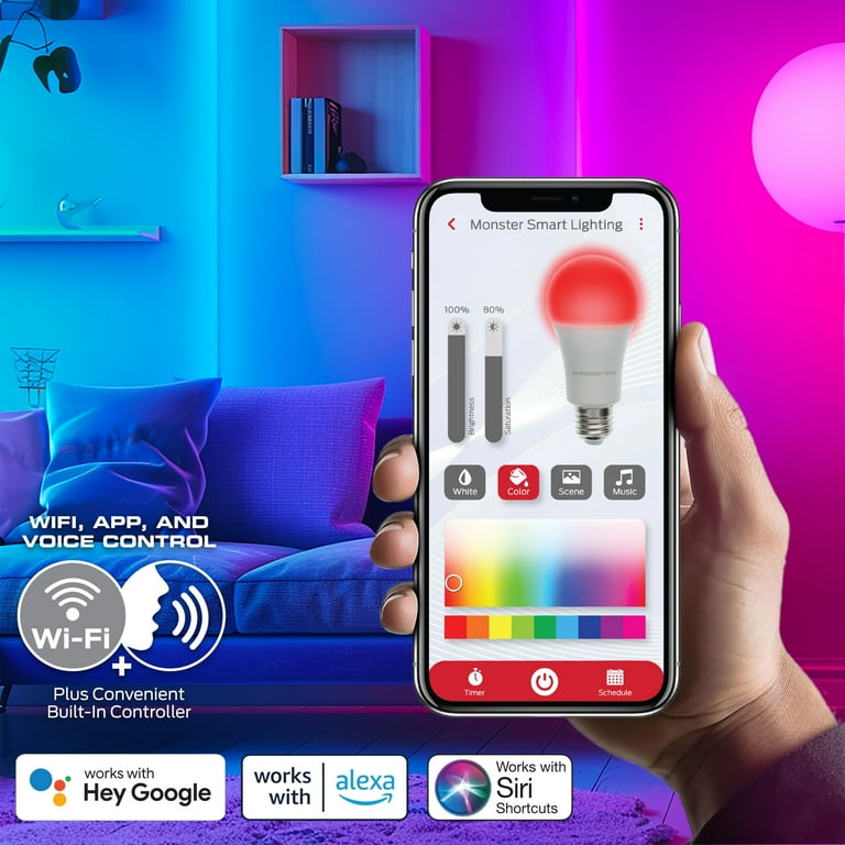 Monster, Smart LED Strip Lights, 25ft, Multicolor Sound Reactive
