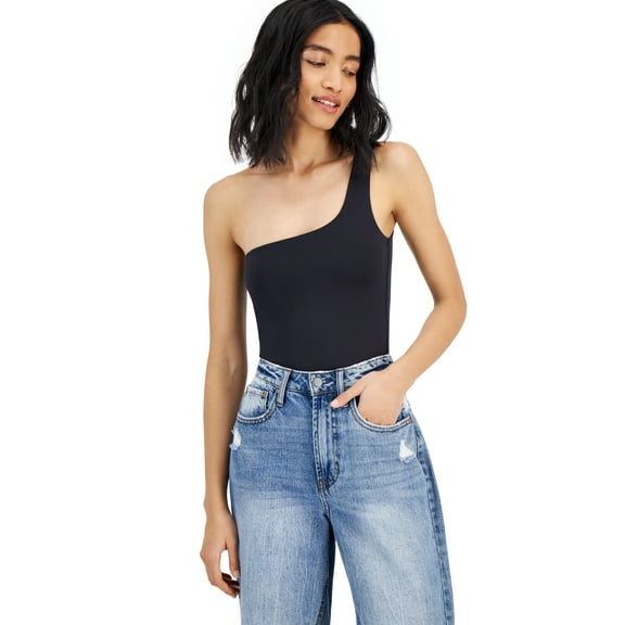 Women's Double-Layered One-Shoulder Sleeveless Bodysuit  Black S