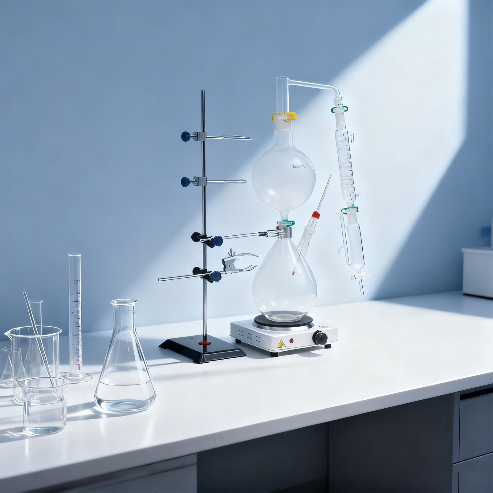 Essential Oil Distillation Equipment, Distillation Apparatus, Lab Distillation Kit with 1000W Heating Plate