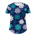 thumbnail image 5 of Hueook Plus Size Christmas T Shirts for Women Short Sleeve Graphic Tee Xmas Blue Snowflake Blue Holiday Top Multicolor 2X, 5 of 5